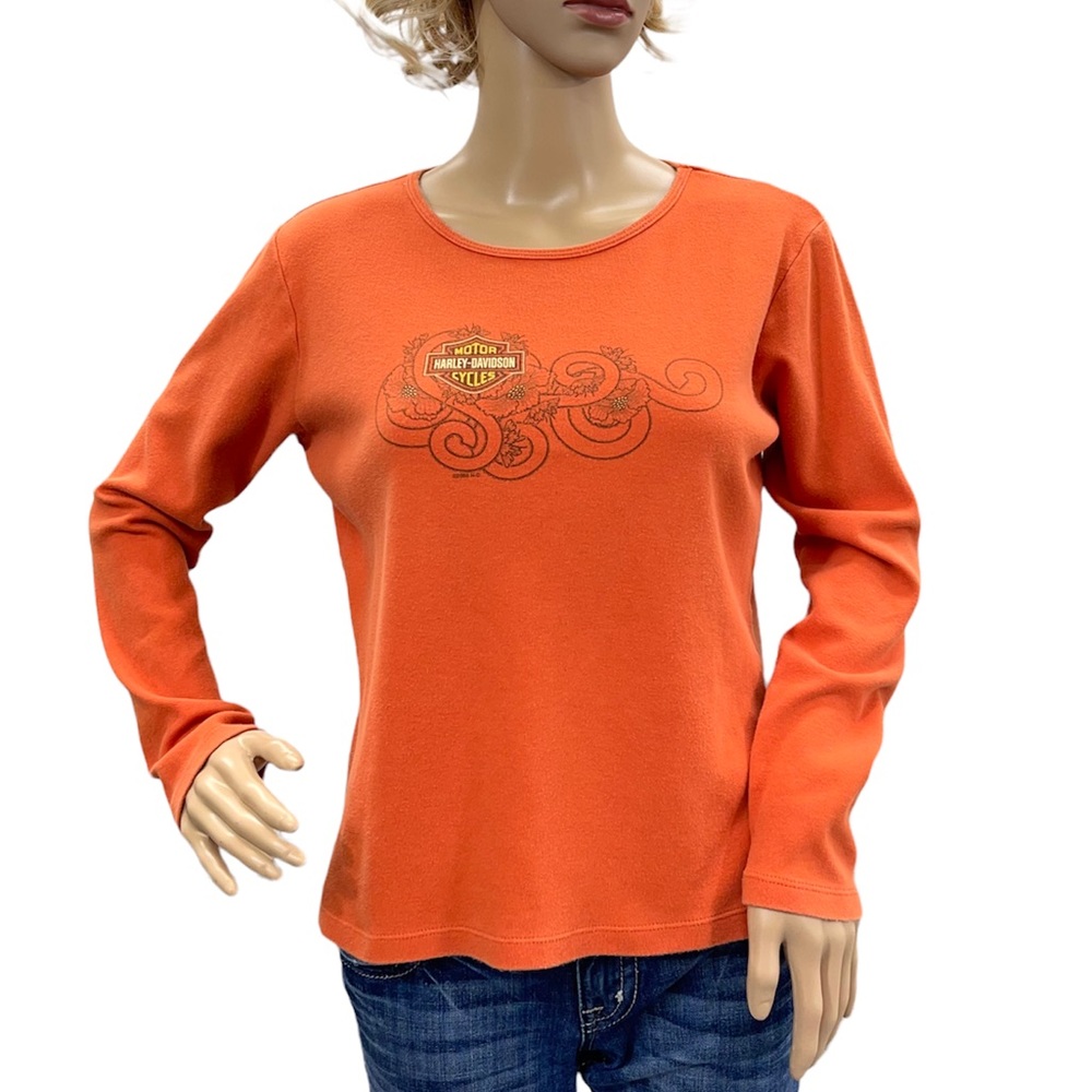 HARLEY-DAVIDSON Women’s Orange Long Sleeve Tee Shirt Size Large
